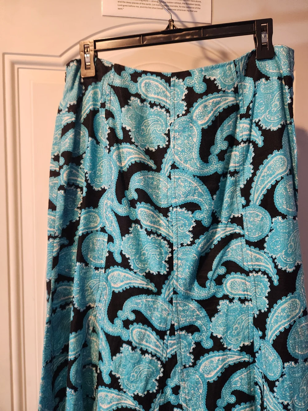 Kim Rogers Black and Turquoise Paisley Boho A-Line Flaring Skirt Womens Size 8